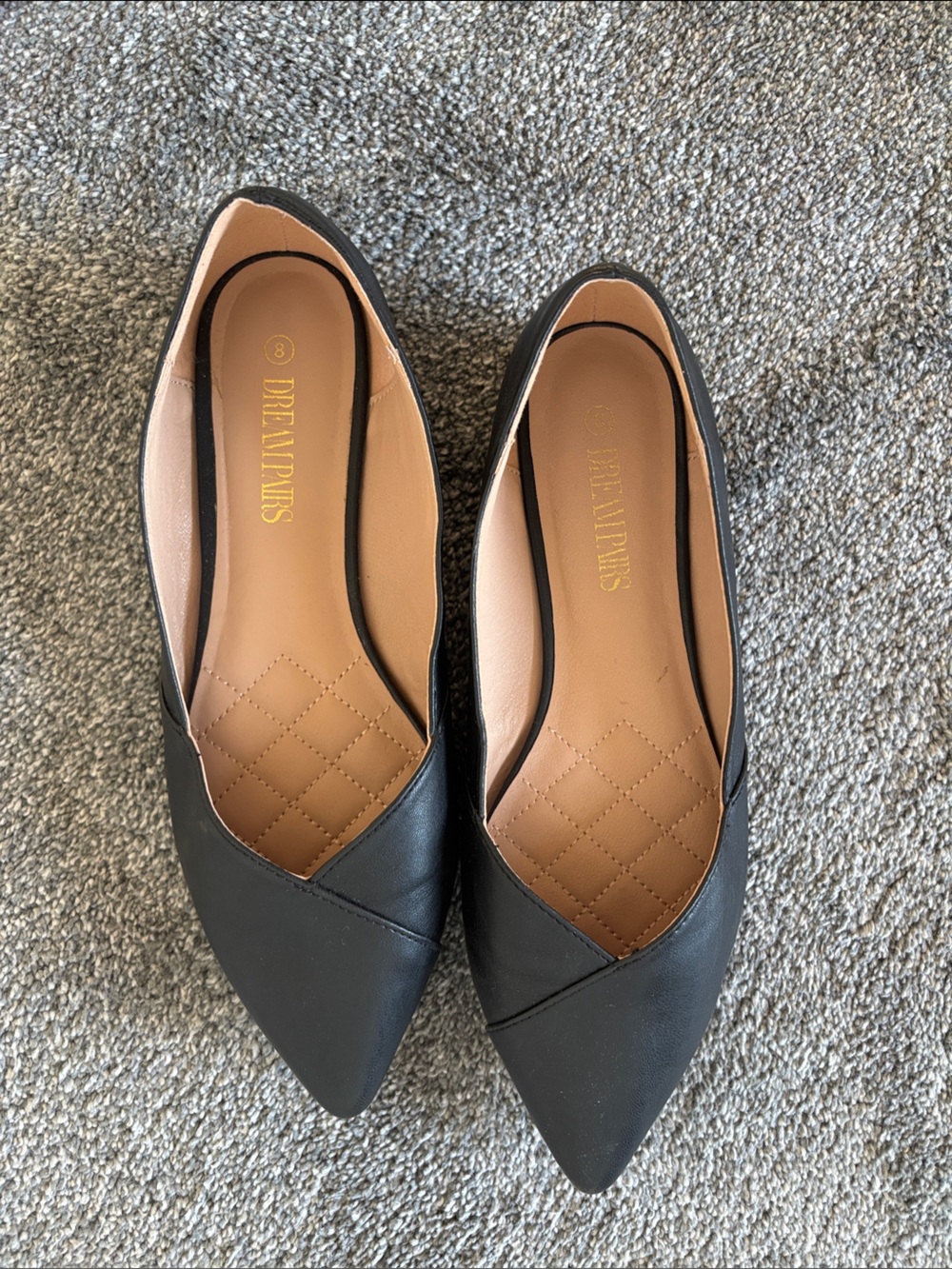 Dream Pairs Black Pointed-Toe Slip-On Flats with Tan Insole